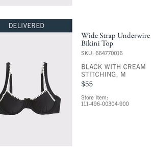 Abercrombie & Fitch Black Bikini Top with Cream Trim